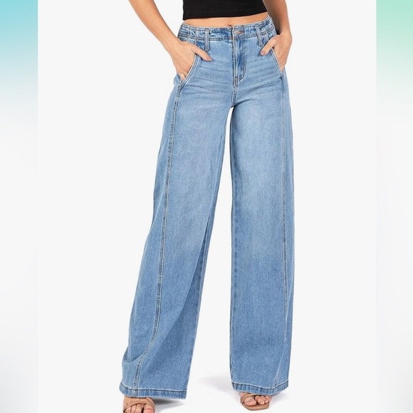 Celebrity Pink Denim - Celebrity Pink Women's High Rise Wide Leg denim Jeans light wash blue sz 5/27